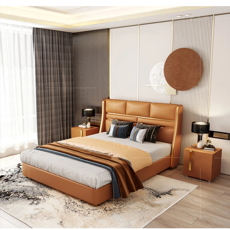 optional color leather bed king bed frame luxury  king size bed designs suppliers