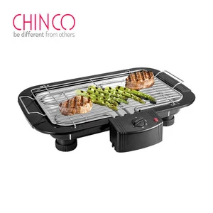 Outdoor or indoor tabletop smokeless electric BBQ grill with thermostast and adjustable height for home use