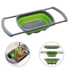 Over the sink kitchen plastic foldable collapsible silicone Colander strainer with extendable handles