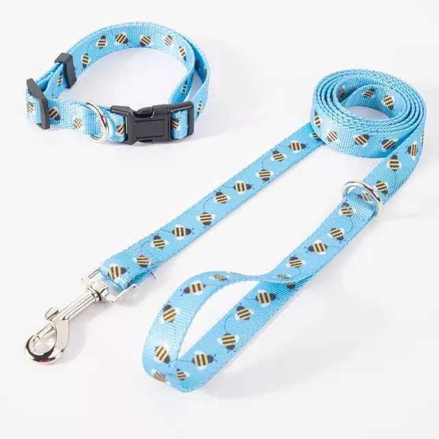 Personalized Animal Pet Collars Leashes Quick Release Nylon Collar And Leash Set Shiny nylon dog collar leash custom