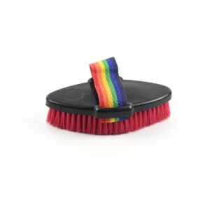 plastic Horse body brush rainbow ribbon with black handle