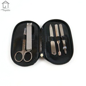 Plated gun black manicure pedicure and nail grooming tools set for nail care with black leather travel case