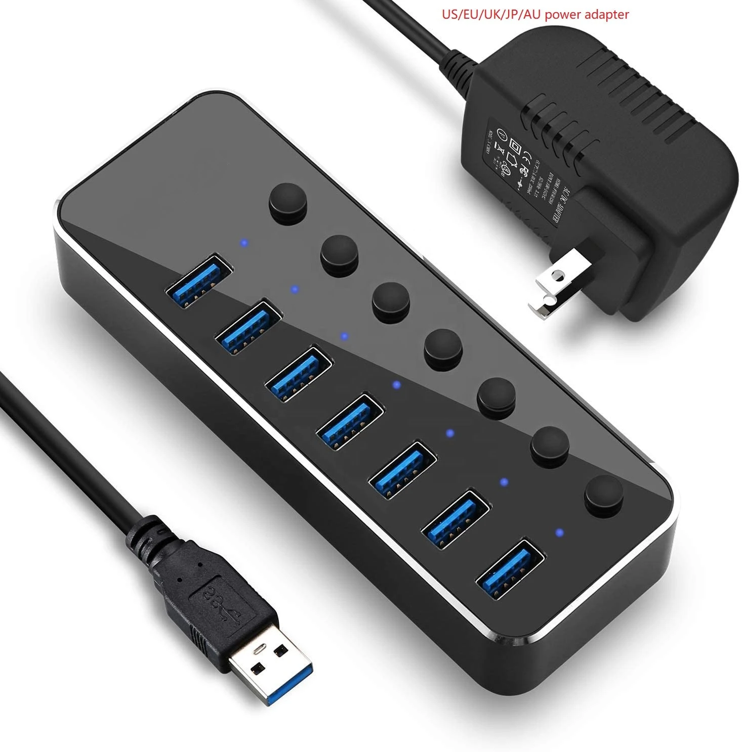 Popular 7 ports usb 3.0 high speed hub with 1m detachable cable