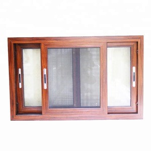 powder coated wooden color double glass aluminium sliding Windows And Doors