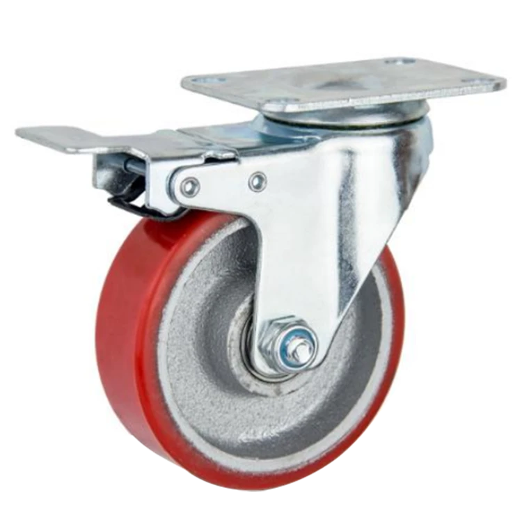 PU Swivel Office Casters Wheels Furniture Casters Red Face Iron Core Polyurethane wheel