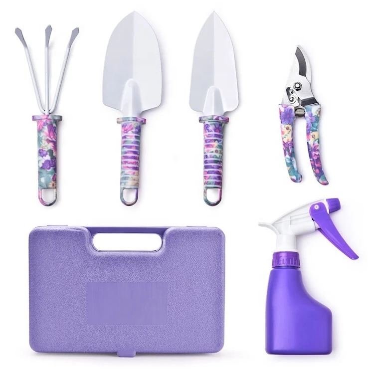 Purple Floral Print Garden Tools Set 5pcs with Case SW-OT600