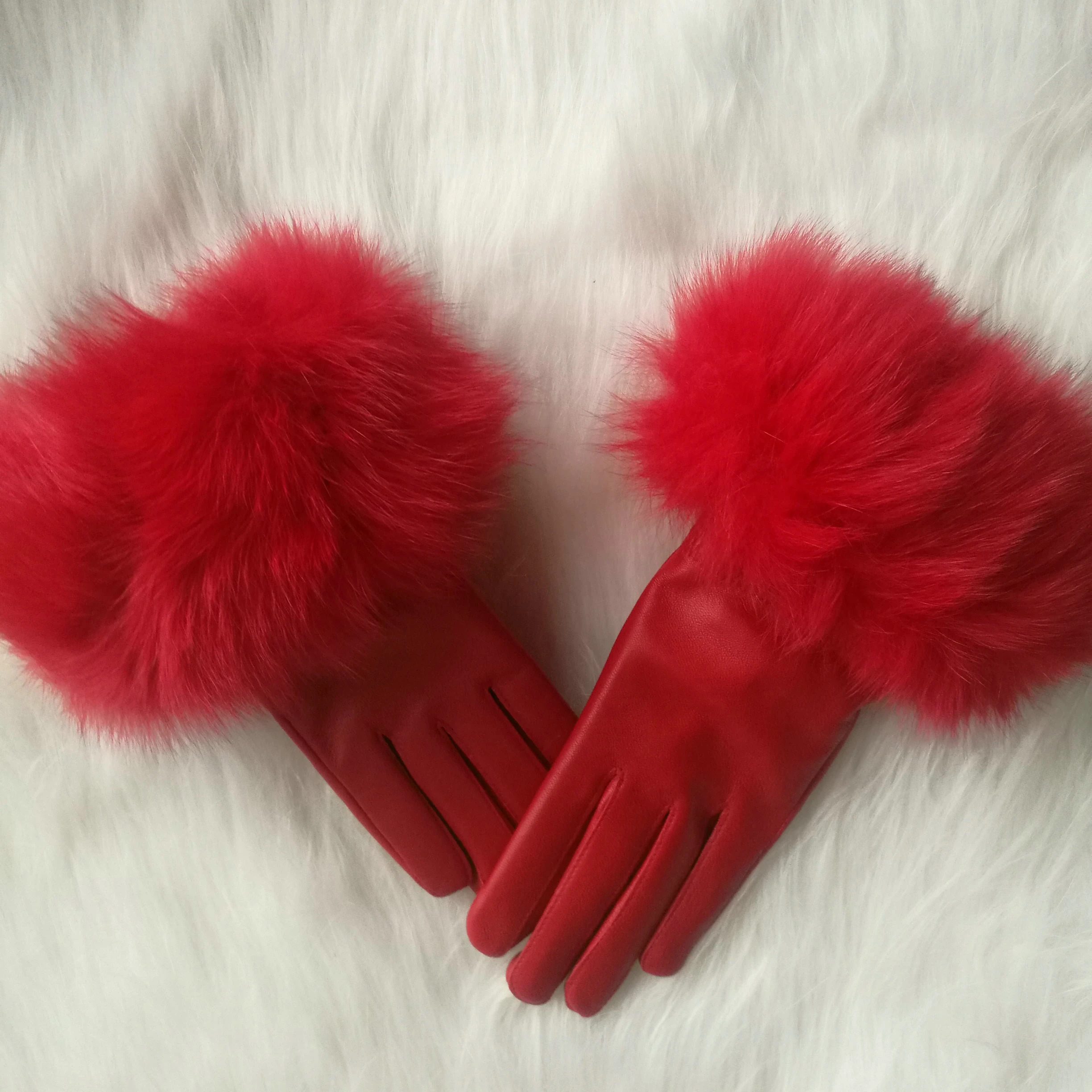  real sheep leather  skin soft skin with real big fox fur around  match  fur glove