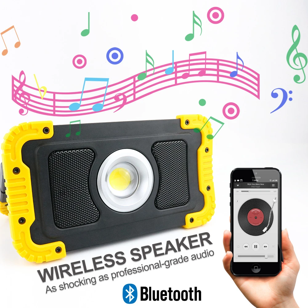 Rechargeable Wireless Speaker Work Light 20W COB LED + Power Bank