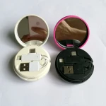 Round Case 3 in 1 Retractable Cable Makeup Mirror Telescopic Data Line