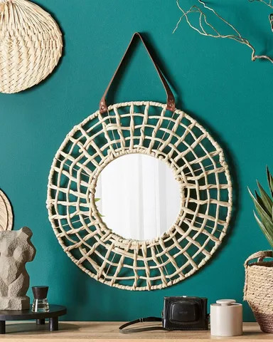 Round Natural Hangging Wall Rattan Mirror For Decoration, Outstanding Design For Wholesale, Handmade From Vietnam