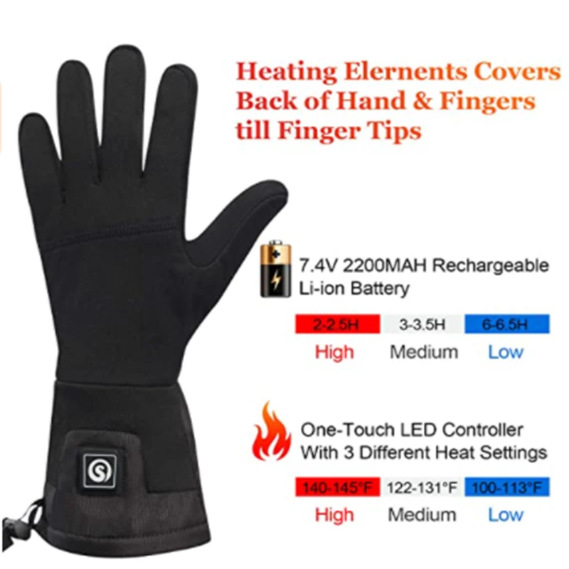 Savior 7.4V Lithium Battery Electric 2200mAh Rechargeable Smart Winter Ski Heated Gloves