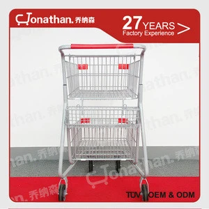 SCE-1 metal material two tiers supermarket carts shopping trolley
