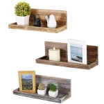 Set of 2 Hanging Wood Shelves, Rustic Modern in Gray & White Washed Wood Finish, Contemporary Design