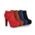 Import Sexy Buckle Round Toe Platform Chunky High Heels Ankle Boots Red Faux Suede Wedding Shoes from China