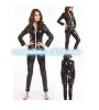 Sexy Lycra spandex zentai costume catsuit metallic Black front zip S-XXL