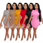 short sleeve backless bodycon dress solid color  ladies dresses women clothes summer dress 2021