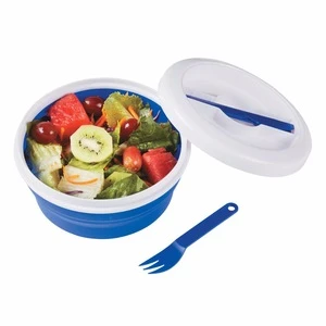 Silicone Collapsible Lunch Set - microwave safe, includes plastic knife, spoon and fork and comes with your logo