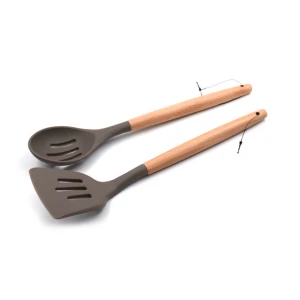 Silicone Cooking Kitchen Utensil Set 8pcs Natural Wood Handles Non-Stick BPA-Free Non-Scratch Cookware