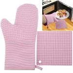 Silicone Oven Mitts And Pot Holders 2Piece Set Heavy Duty Cooking Mitts Kitchen Counter Safe Trivet Mats