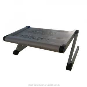 Silver color foldable laptop stand adjustable table with cooling fan and mouse pad