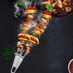 Stainless steel barbecue skewer household semi-automatic barbecue fork portable barbecue skewer outdoor camping BBQ tools