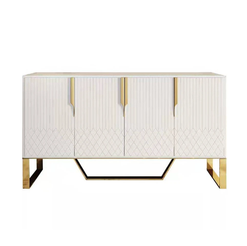 Stainless steel  base gold color wooden doors sideboard