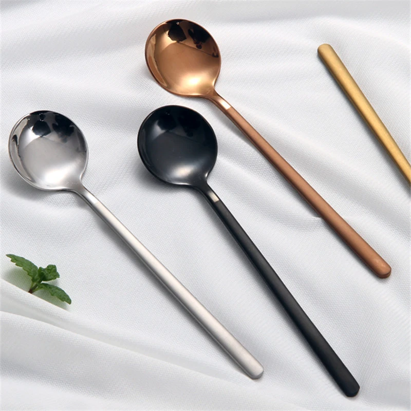 Stainless steel Cake dessert spoon Long handle coffee spoon Household tea spoon