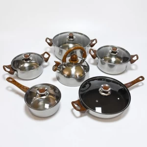 stainless steel kitchen pots and pan set cooking pot set 10pcs cookware set with wooden handle
