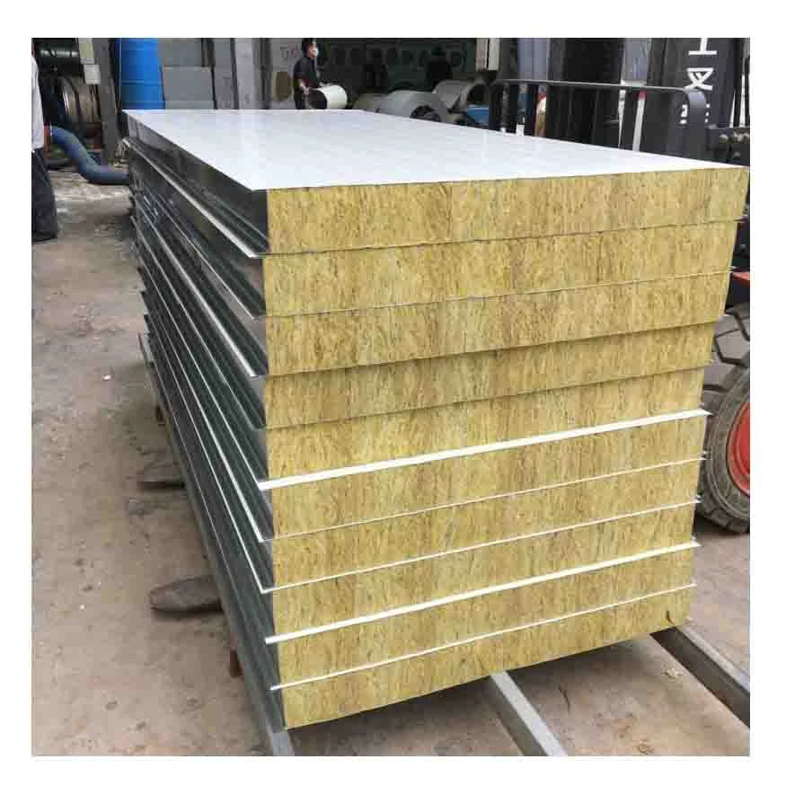 steel building roofing and wall insulation fireproof prefabricated composite rock wool insulation panel