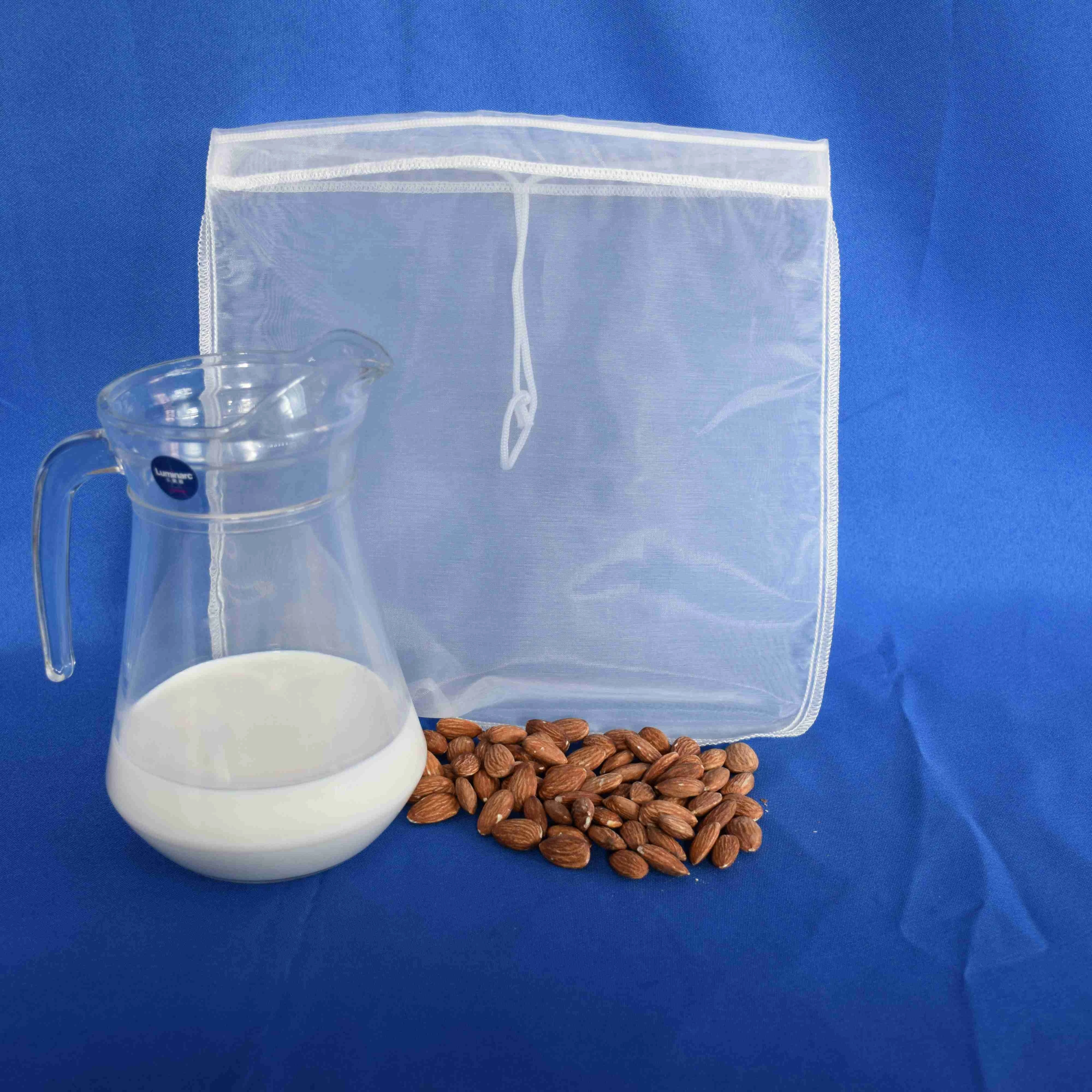 Sufficient Stock Customized 100um 200um Food Grade Nylon Hemp Cotton Nut Milk Bag Juice Filter Bag