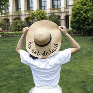 Summer 2020 new colour lettered embroidered straw hat lady foldable sun hat beach cornice hat