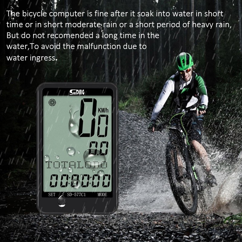 Sunding Waterproof Wireless large size screen backlight speedometer bicycle computer with hide menu mode
