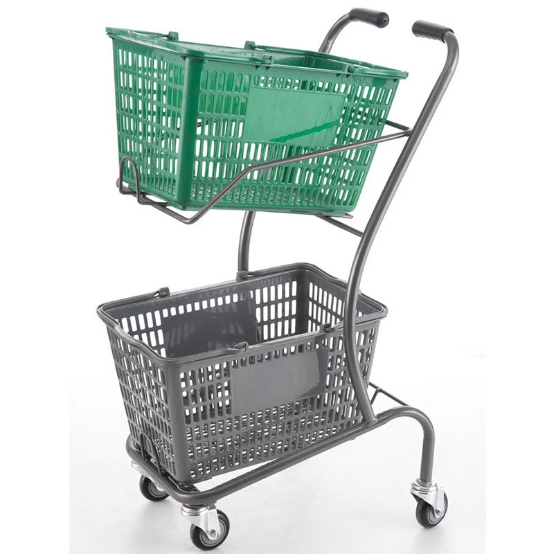 Supermarket shopping cart double trolley KTV black trolley property home shopping cart fruit shop convenience store trolley