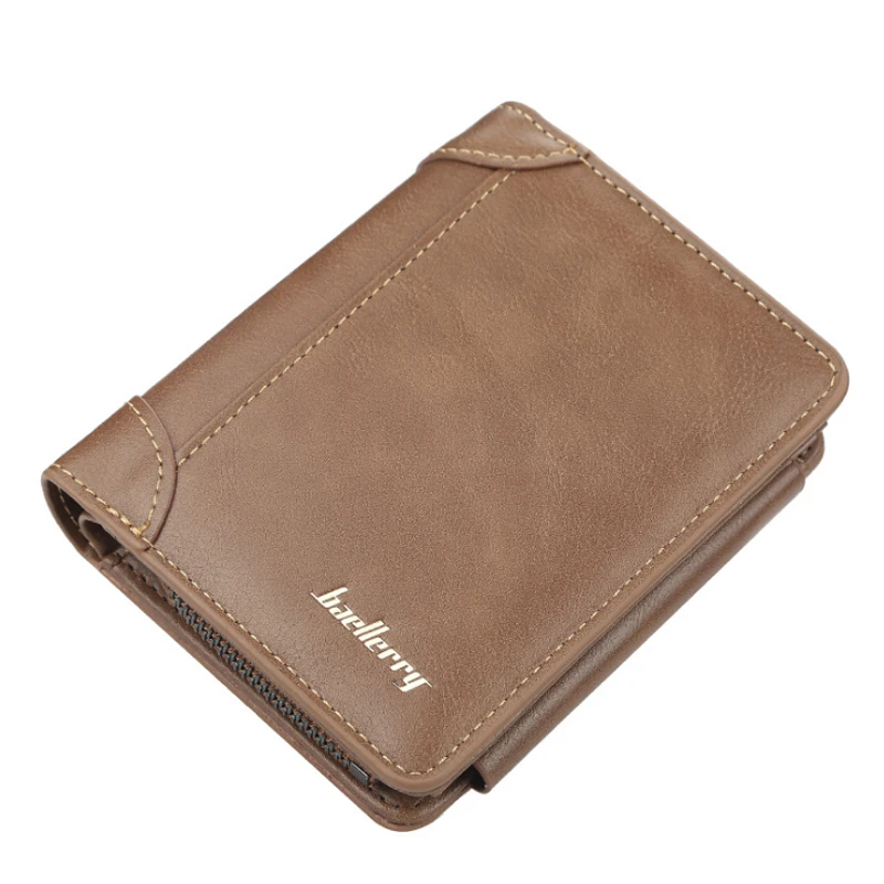 Trifold pu leather men&#x27;s purse Baellerry series men wallets wholesale buckle zipper coin pocket wallet hot selling