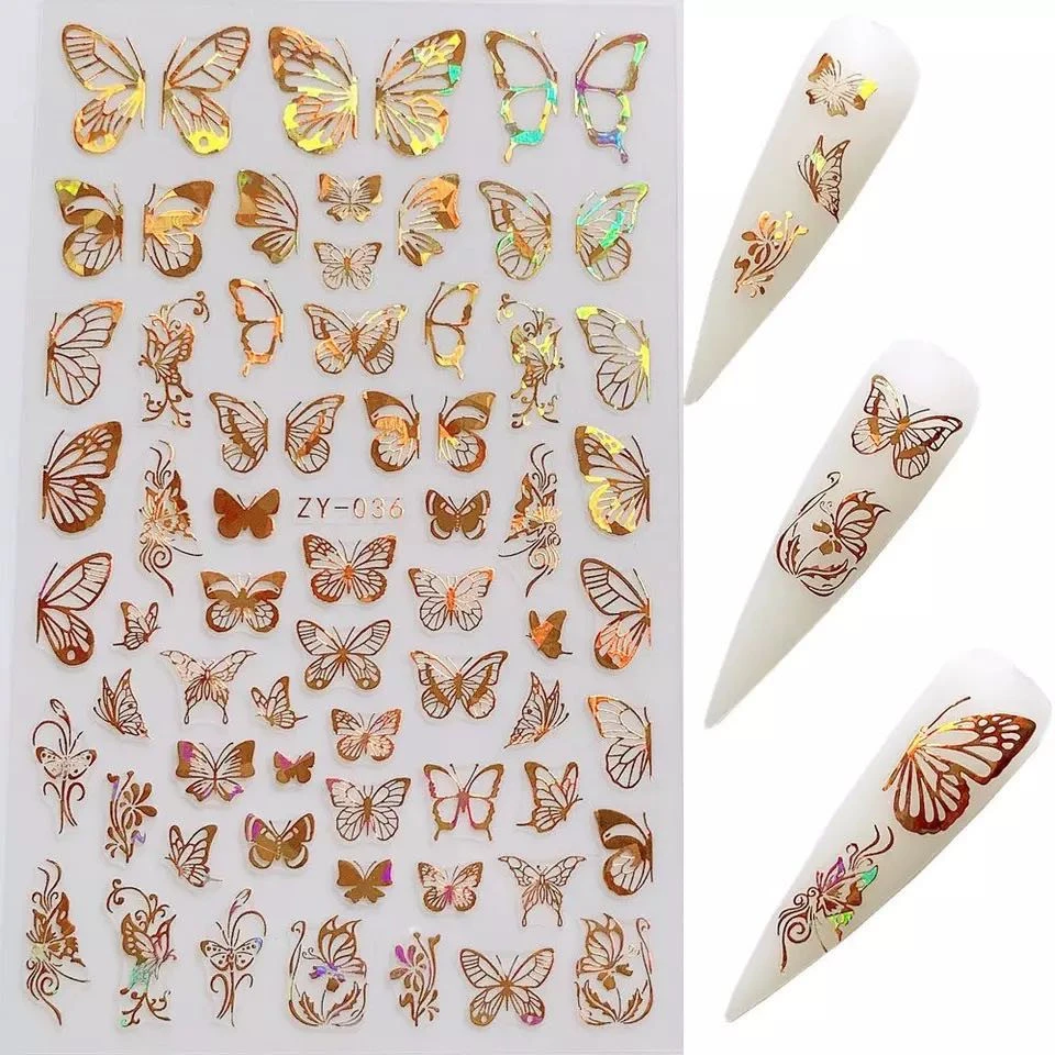 TSZS 2020 Popular Butterfly Nail Art Stickers Decals Self Adhesive Gold Silver 3D Laser Nail Sticker