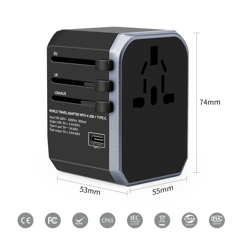 Type C adapter USB Chargers World Travel Adaptor 5.6A Charger Outlet USA AUS UK Europe Plug