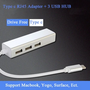Type C to USB 2.0 Hub Network RJ45 100M Ethernet Adapter with 3 Ports USB 2.0 Hub Drive Lan