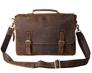 Vintage cow leather executive briefcase, genuine leather business conference file shoulder bag