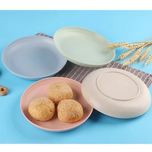 Wheat straw BPA free plastic food dish plate microwave safe salad cake dishes unbreakable dinner plates
