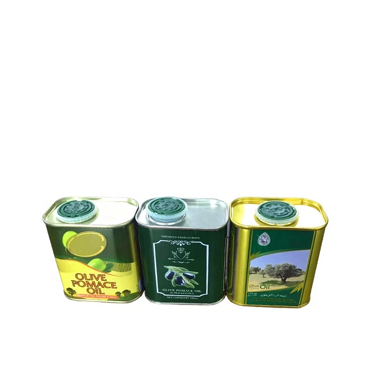 Wholesale 100ml 175ml 500ml food grade olive oil catch tin cans tin box with plastic spout