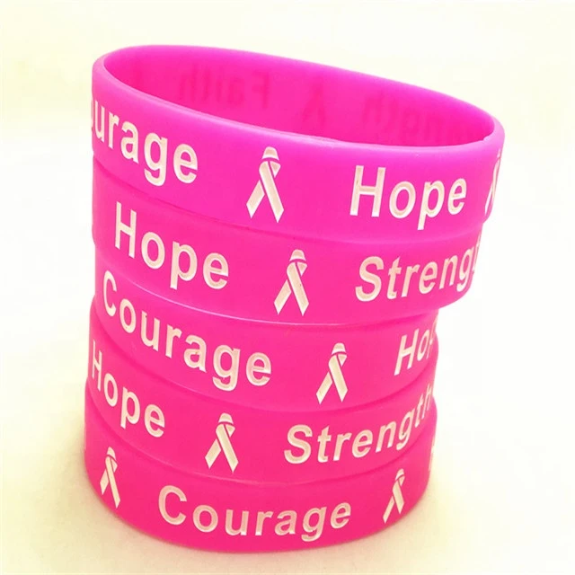 Wholesale Buy Custom Wristbands Pink Breast Cancer Awareness Bracelets Headband Rubber Silicone Wristband With Pink Color