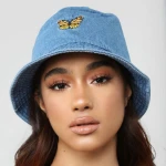 Wholesale custom logo embroidery butterfly patch denim bucket hats