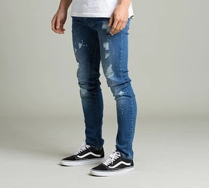 wholesale fashion blue Ripped jeans custom Casual Mens Denim Jeans