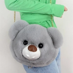 Wholesale girls fashion cute cartoon design plush fur Messenger bag purse