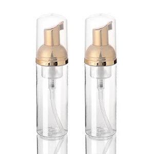 wholesale MOQ 1pcs clear 50ml cosmetic gold foam pump soap bottle