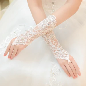 Wholesale new high-end hand-stitched diamond fingerless lace bridal wedding accessories