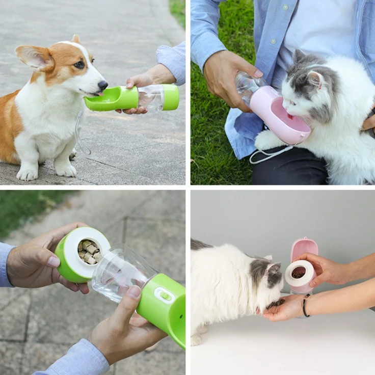 Wholesale plastic pet water bottle cat dog drinking food water bottle with rope