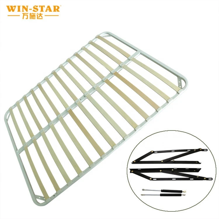 Wholesale slats wooden metal bed frame with gas lift