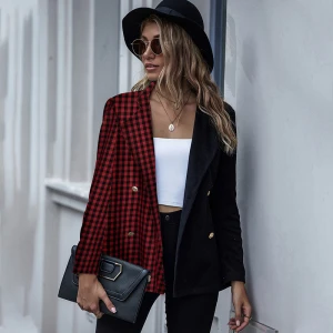 Women Blazer Plaid Suit Coat Office Ladies Work Top Autumn Winter Womens Jackets and Coats Clothing