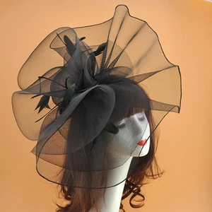 Women Fascinator Hat Flower Mesh Ribbons Headband Forked Clip Wedding Headwear